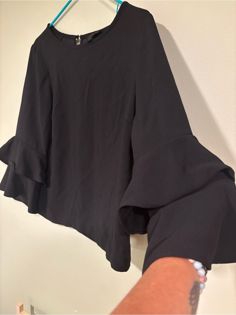 J Crew Black Ruffle Sleeve Blouse - Picture 3 of 4